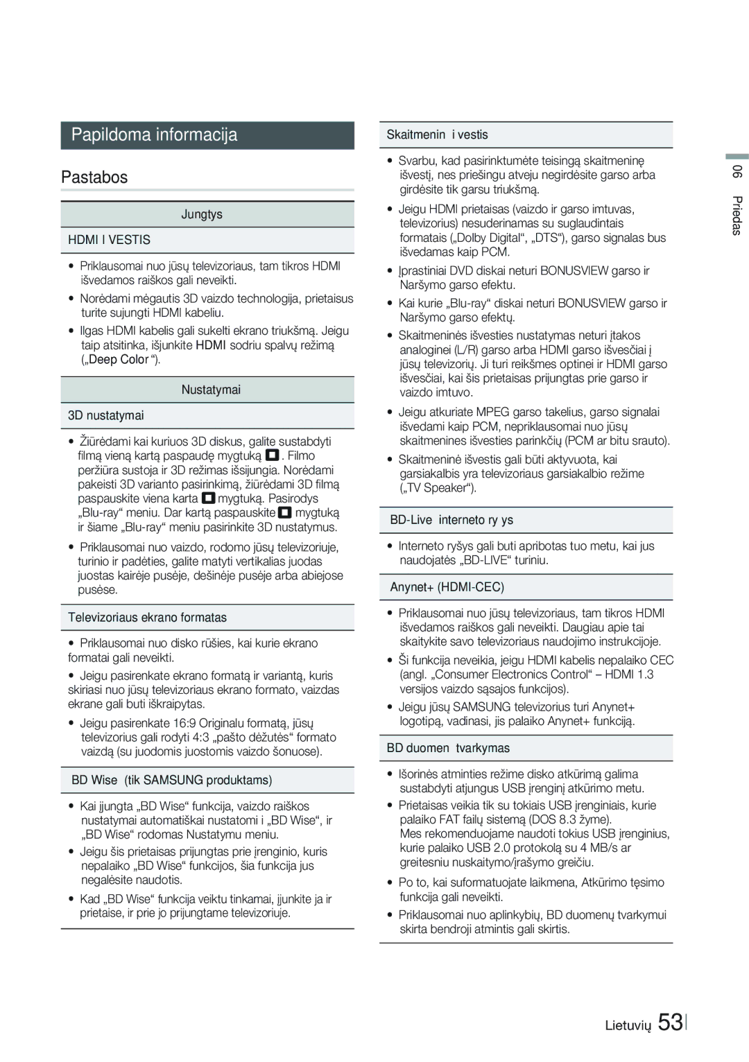 Samsung HT-FS9200/EN manual Papildoma informacija, Pastabos, Hdmi Išvestis 