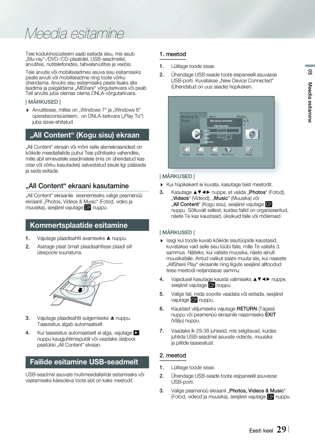 Samsung HT-FS9200/EN manual Meedia esitamine, „All Content Kogu sisu ekraan, „All Content ekraani kasutamine 