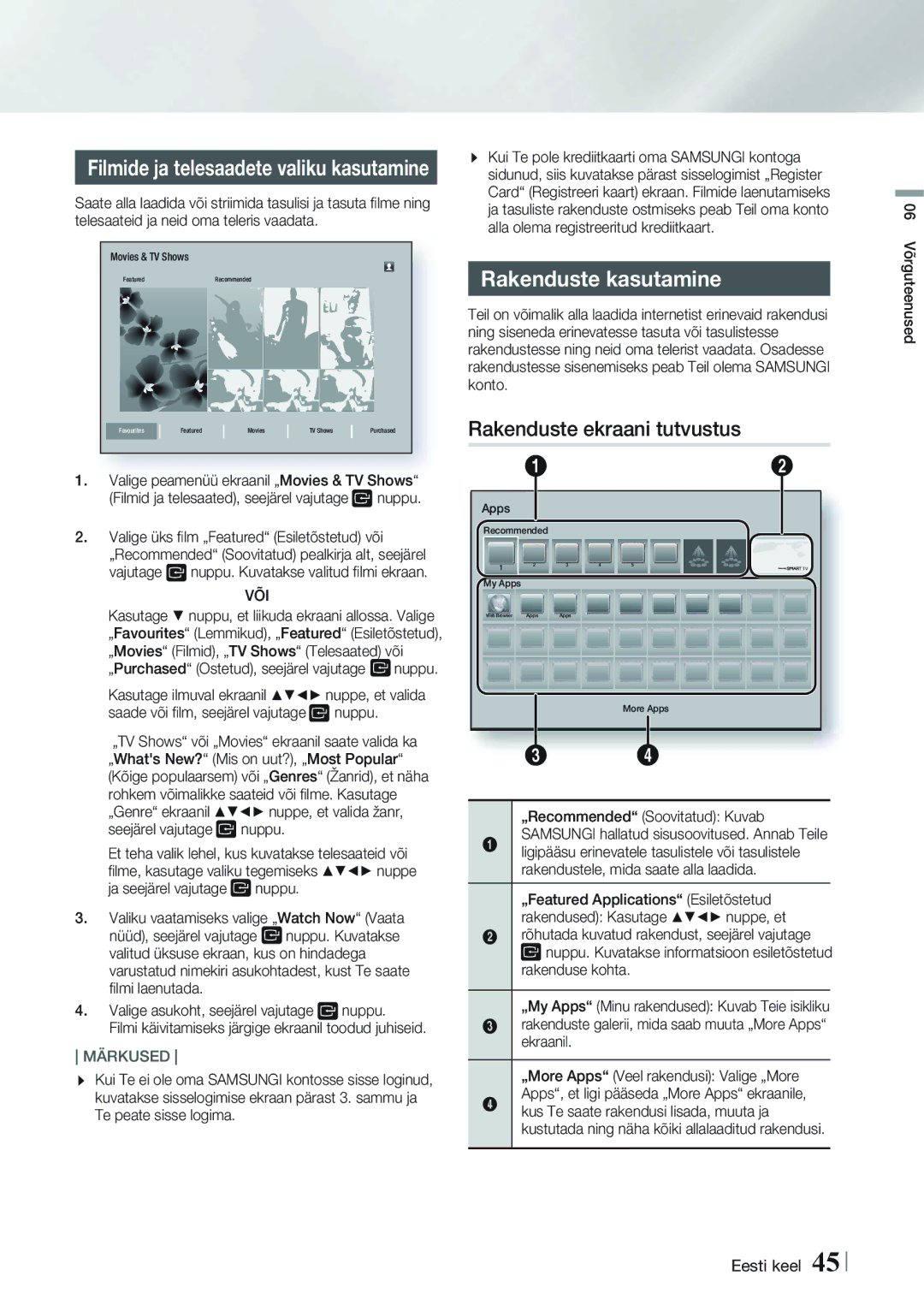 Samsung HT-FS9200/EN manual Rakenduste kasutamine, Rakenduste ekraani tutvustus, Või 