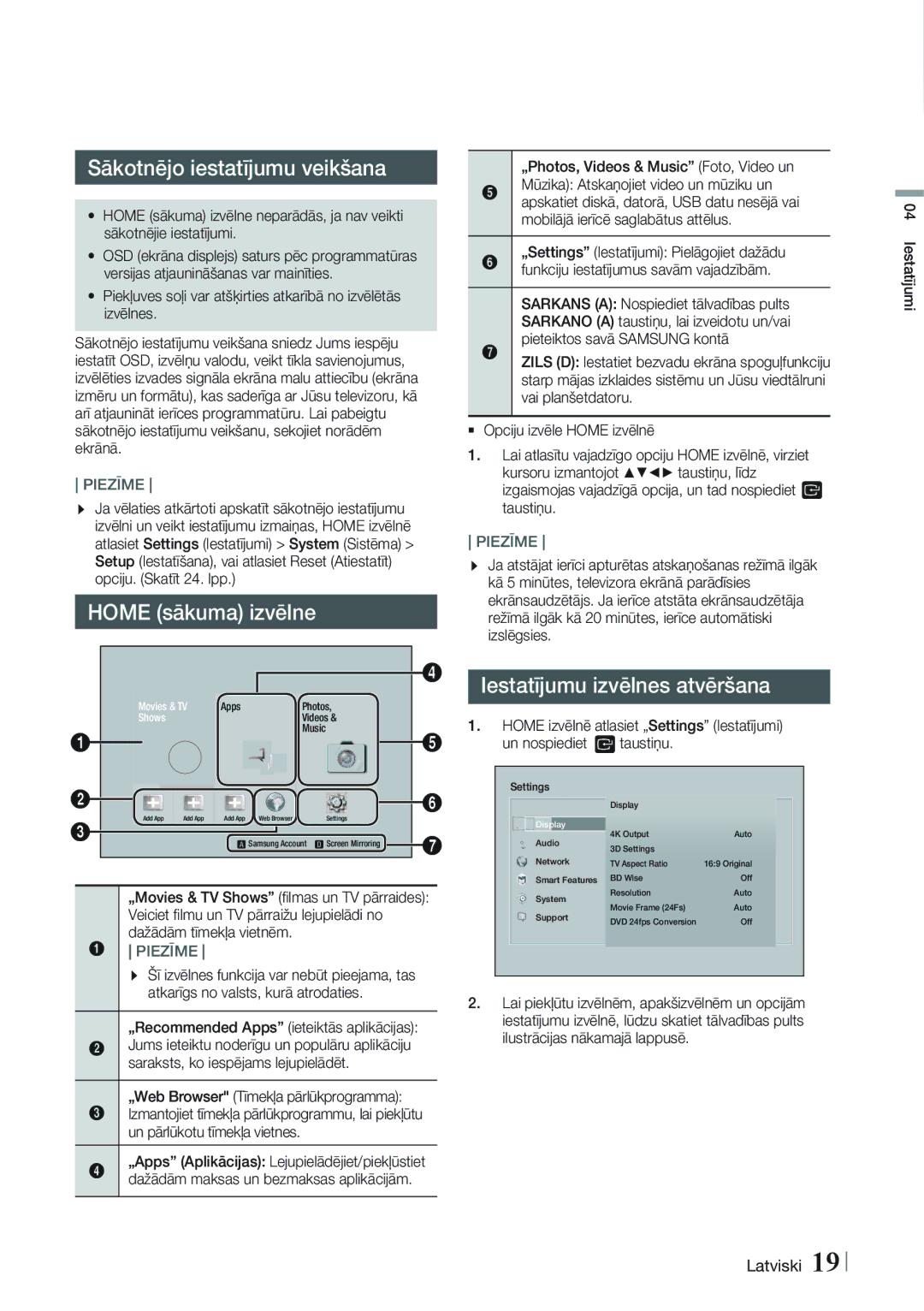 Samsung HT-FS9200/EN manual Sākotnējo iestatījumu veikšana, „Recommended Apps ieteiktās aplikācijas 