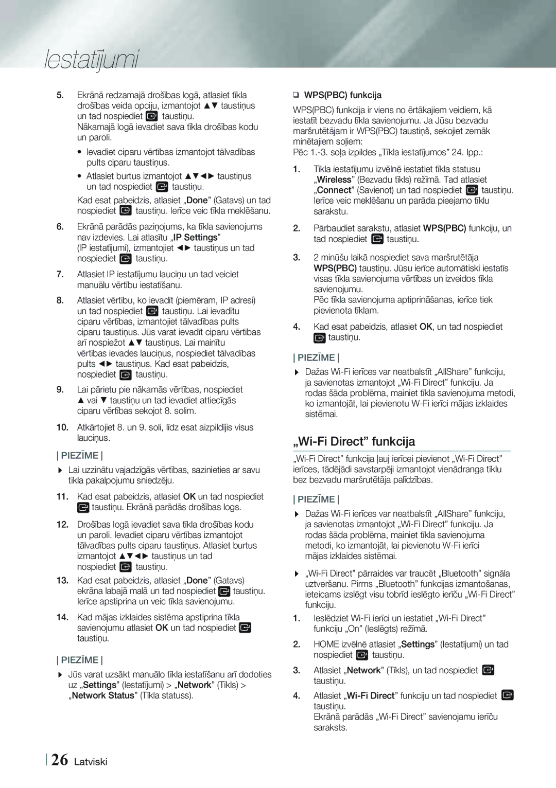 Samsung HT-FS9200/EN manual „Wi-Fi Direct funkcija, Dažas Wi-Fi ierīces var neatbalstīt „AllShare funkciju 