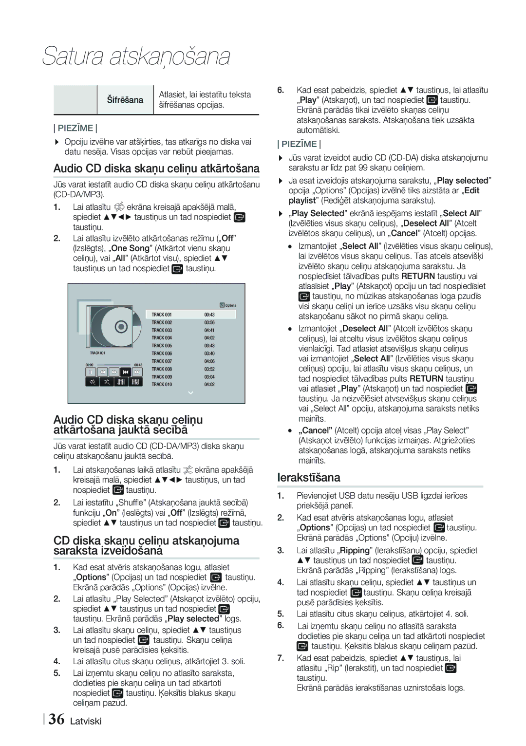 Samsung HT-FS9200/EN manual CD diska skaņu celiņu atskaņojuma saraksta izveidošana, Ierakstīšana 