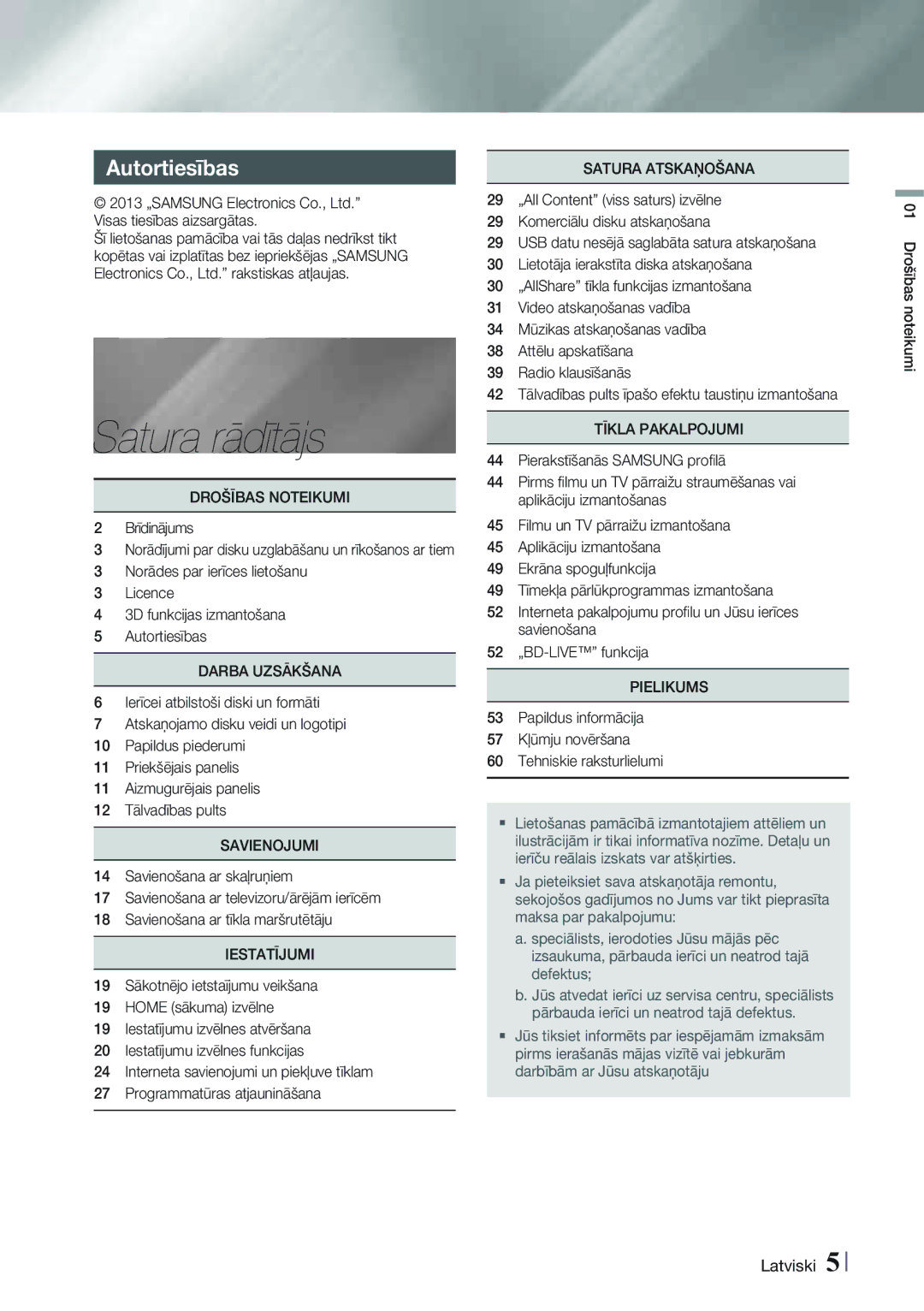 Samsung HT-FS9200/EN manual Satura rādītājs, Autortiesības 