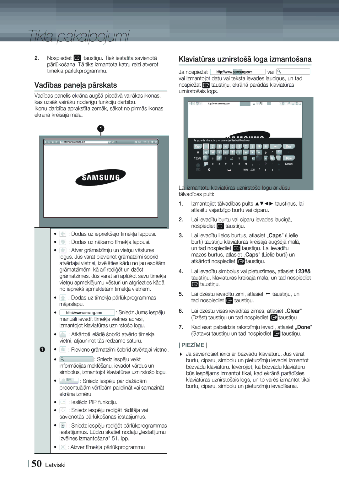 Samsung HT-FS9200/EN Vadības paneļa pārskats, Klaviatūras uznirstošā loga izmantošana, Aizver tīmekļa pārlūkprogrammu 