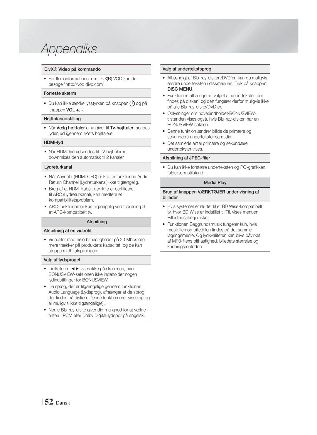 Samsung HT-FS9200/XE manual Lydreturkanal, Valg af undertekstsprog 