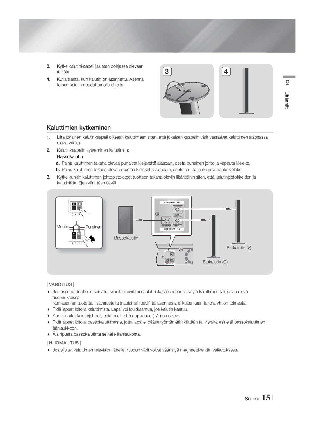 Samsung HT-FS9200/XE manual Kaiuttimien kytkeminen, Etukaiutin 