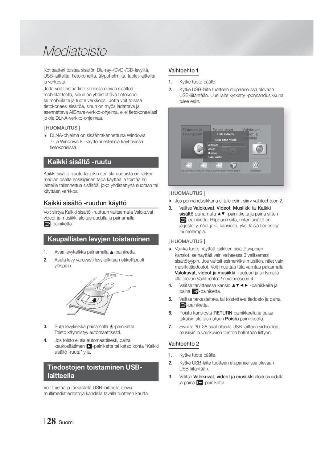 Samsung HT-FS9200/XE Mediatoisto, Kaikki sisältö -ruutu, Kaikki sisältö -ruudun käyttö, Kaupallisten levyjen toistaminen 