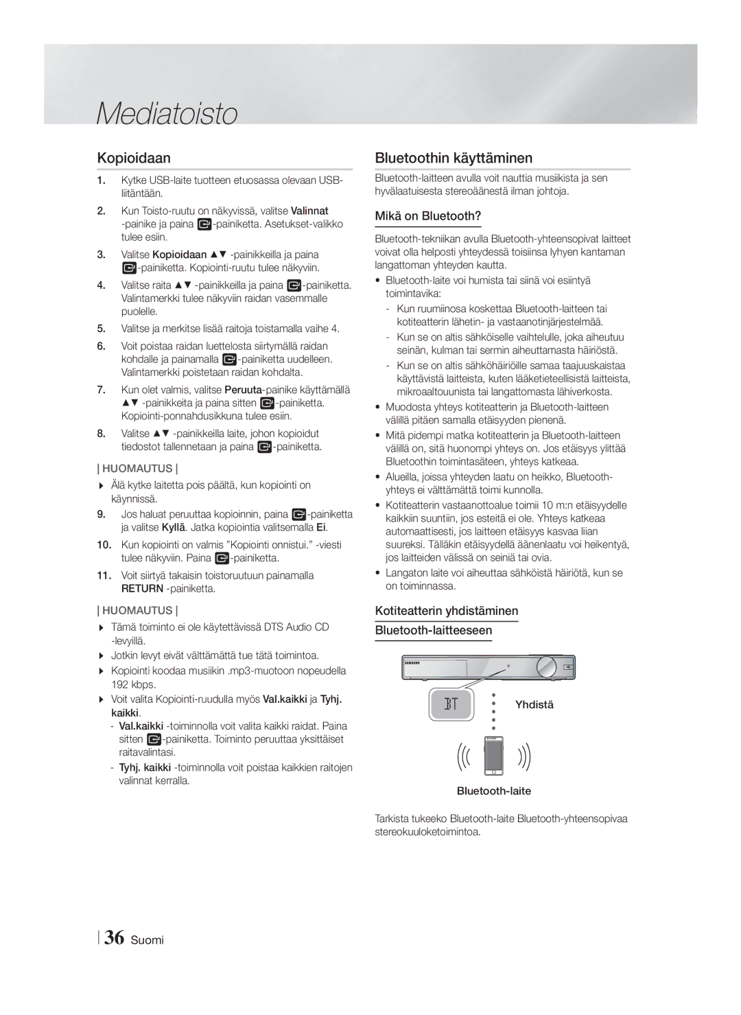 Samsung HT-FS9200/XE manual Kopioidaan, Bluetoothin käyttäminen, Mikä on Bluetooth? 