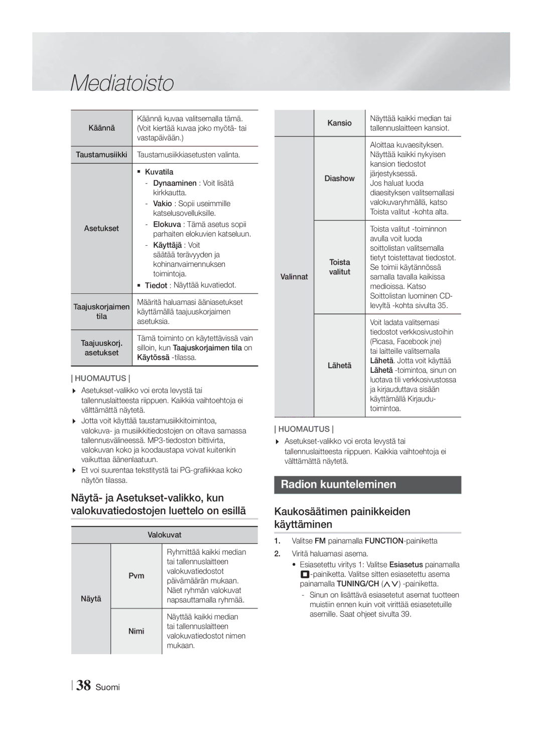 Samsung HT-FS9200/XE manual Radion kuunteleminen, Kaukosäätimen painikkeiden käyttäminen 