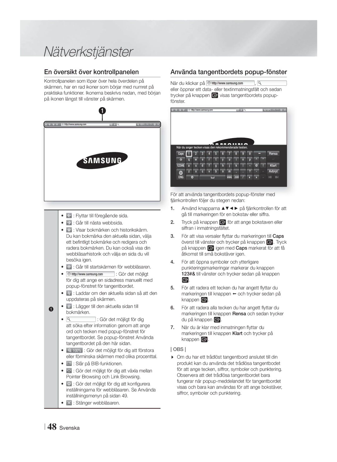 Samsung HT-FS9200/XE manual En översikt över kontrollpanelen, Använda tangentbordets popup-fönster 