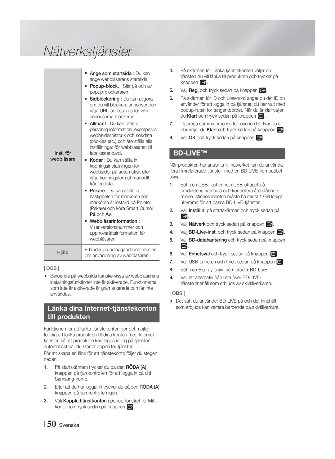 Samsung HT-FS9200/XE manual Länka dina Internet-tjänstekonton Till produkten 