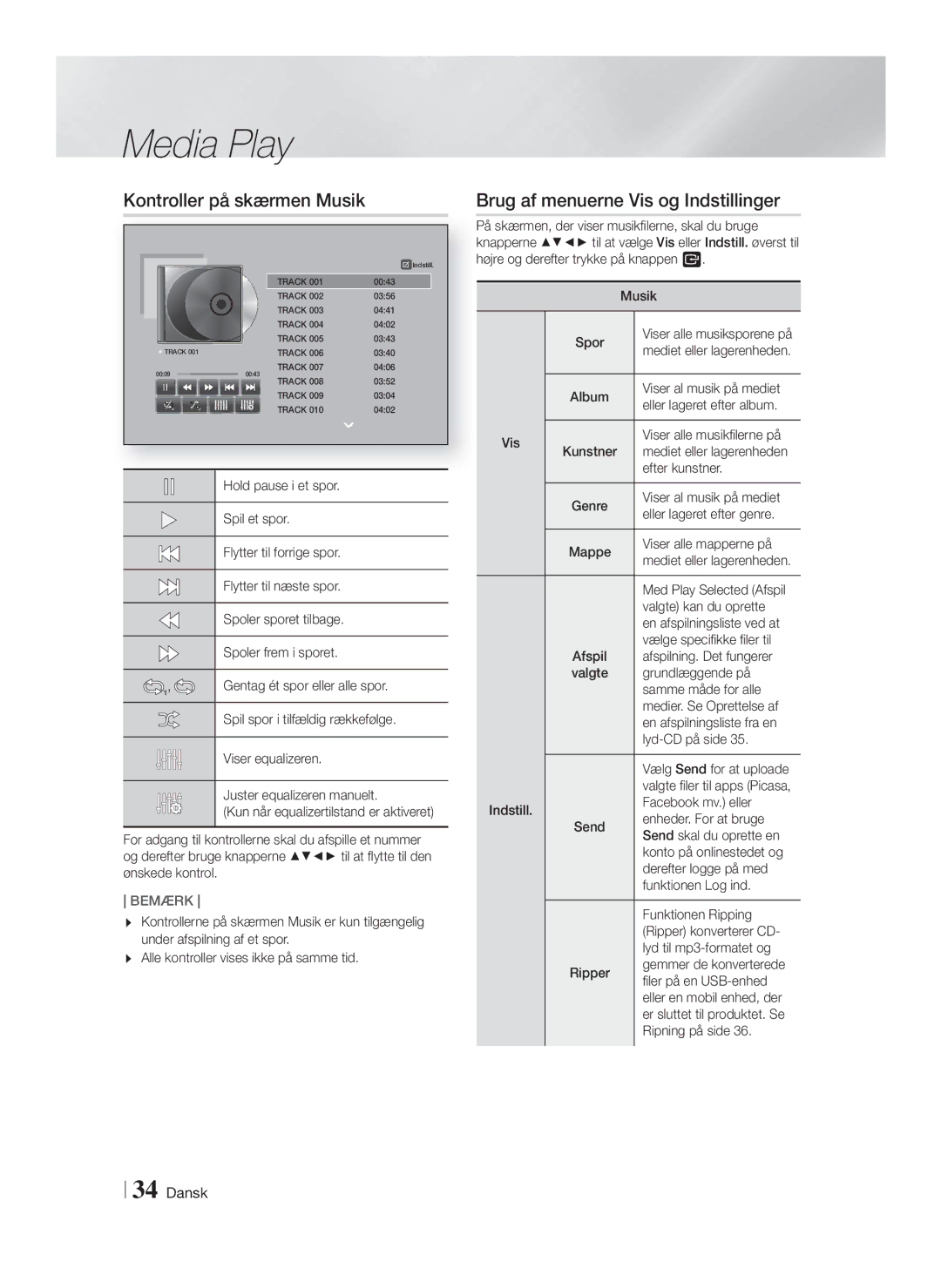 Samsung HT-FS9200/XE manual Kontroller på skærmen Musik 