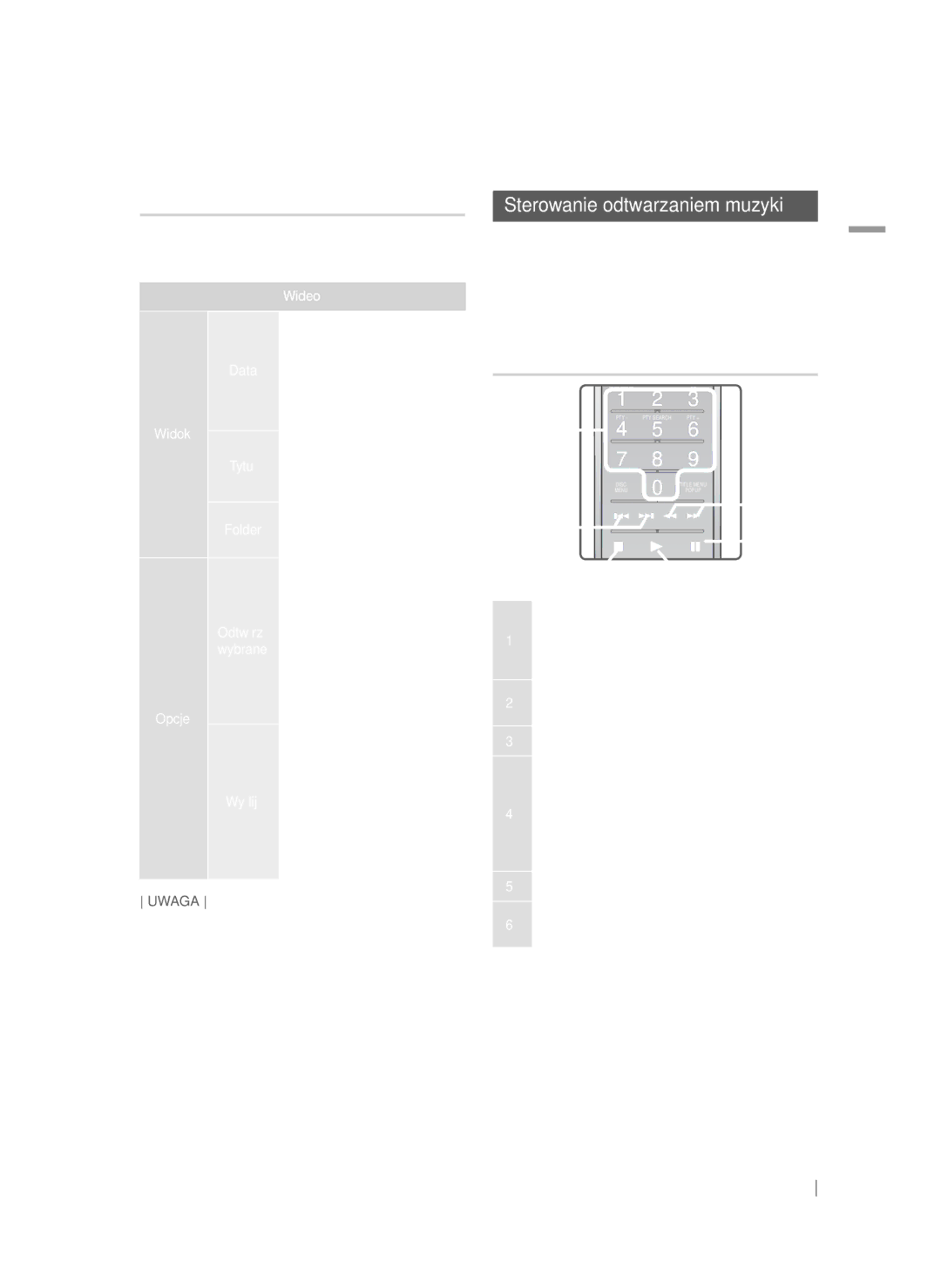 Samsung HT-FS9200/EN, HT-FS9200/XN manual Korzystanie z menu Widok i Opcje, Sterowanie odtwarzaniem muzyki 