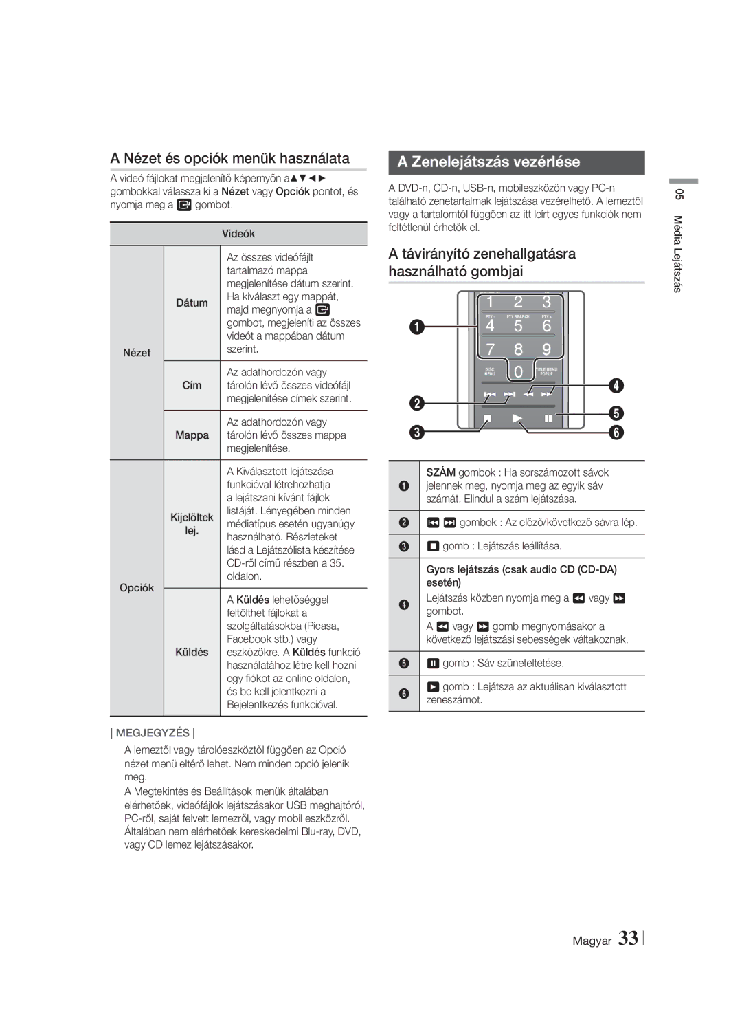 Samsung HT-FS9200/XN, HT-FS9200/EN manual Nézet és opciók menük használata, Zenelejátszás vezérlése 