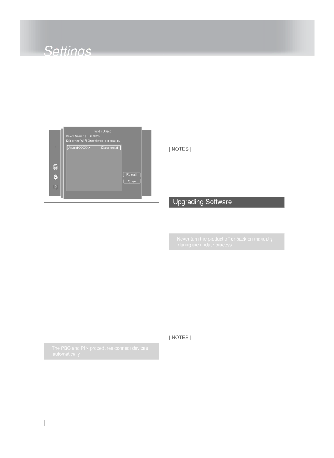 Samsung HT-FS9200/EN, HT-FS9200/XN manual Upgrading Software, Through the Wi-Fi Device, Through the Product Using PBC 