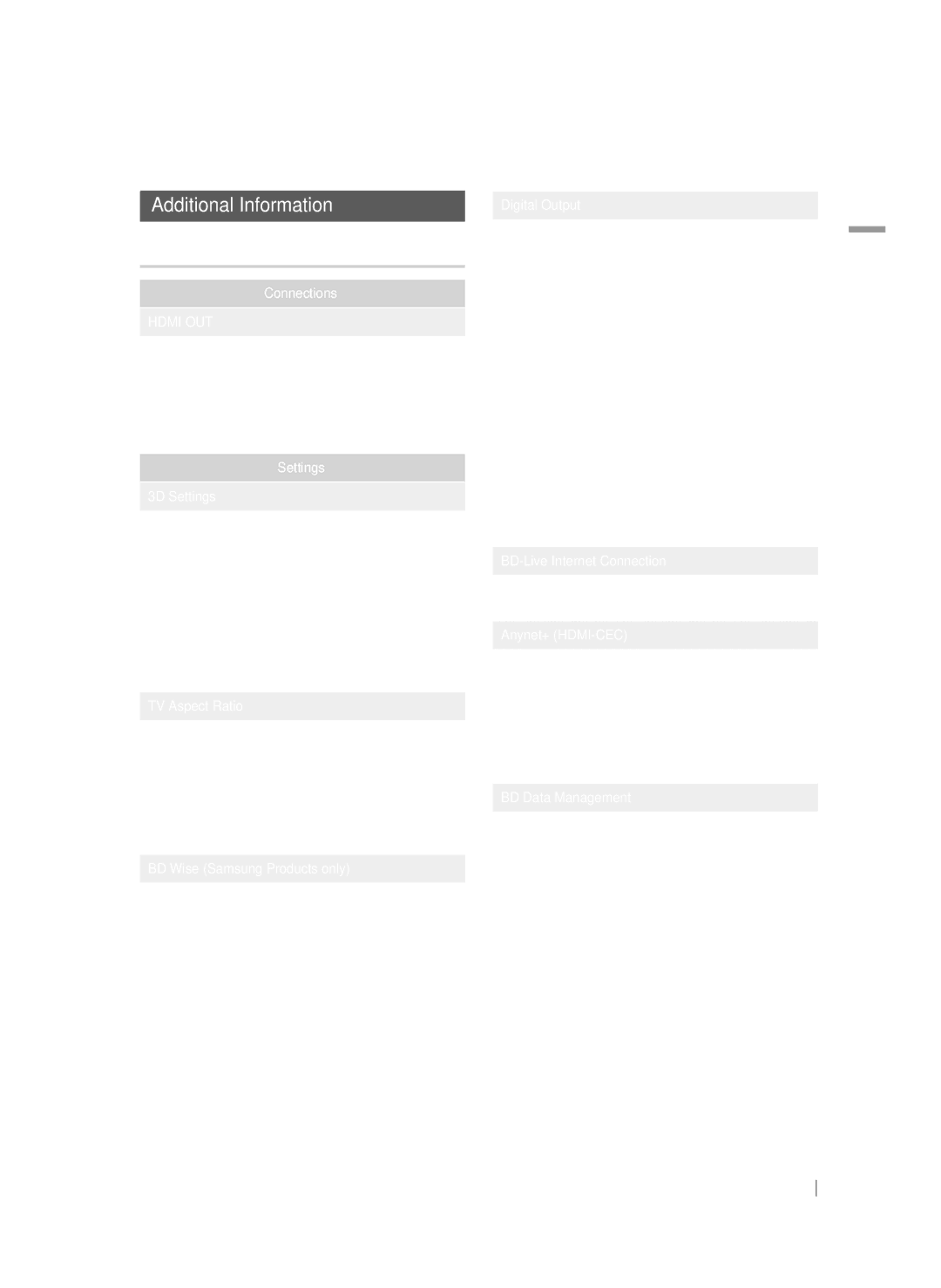 Samsung HT-FS9200/XE, HT-FS9200/XN, HT-FS9200/ZF manual Appendix, Additional Information, Hdmi OUT, Settings 3D Settings 