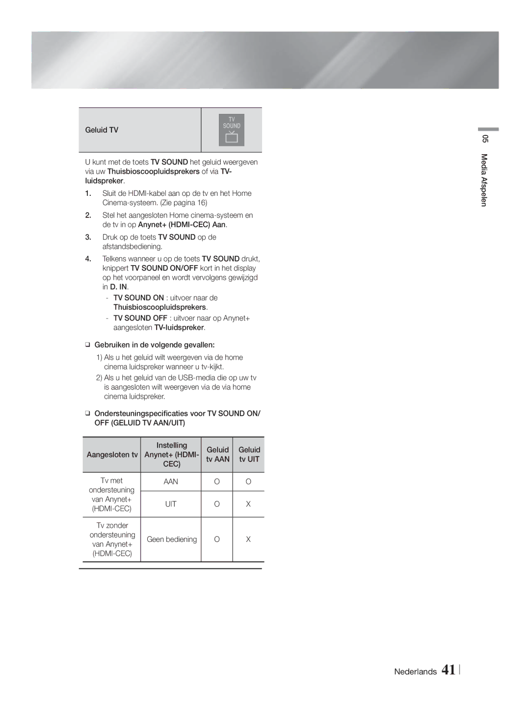 Samsung HT-FS9200/XN, HT-FS9200/ZF manual OFF Geluid TV AAN/UIT, Instelling Geluid 