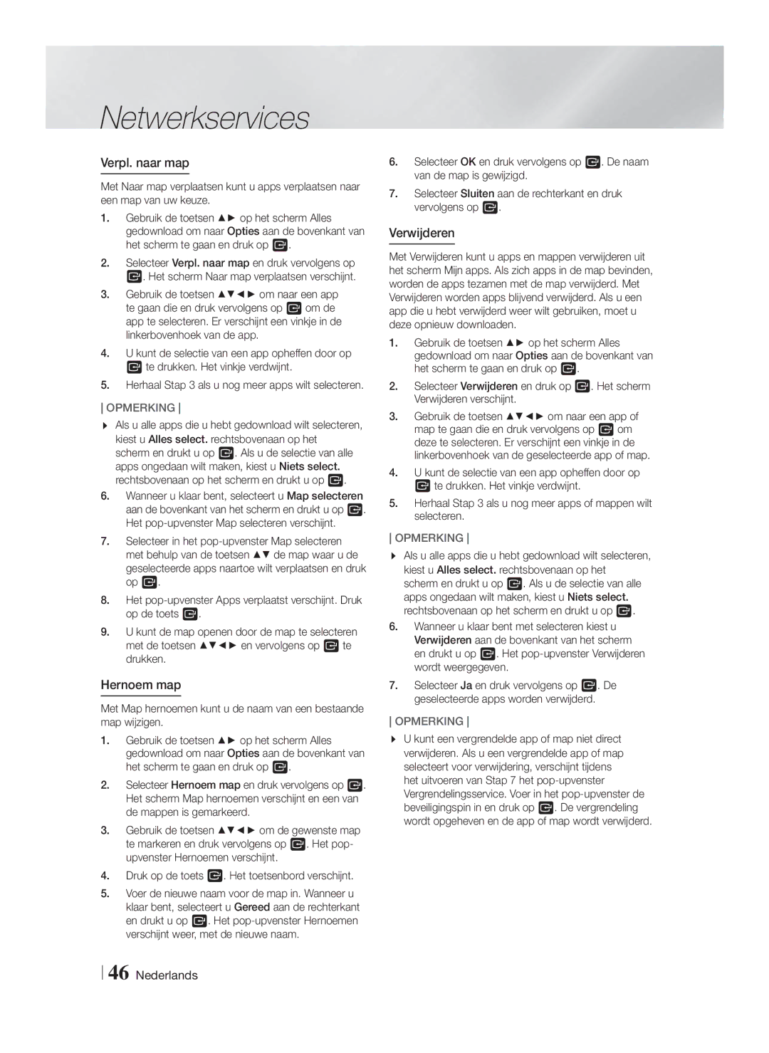 Samsung HT-FS9200/ZF, HT-FS9200/XN manual Verpl. naar map, Hernoem map, Verwijderen 