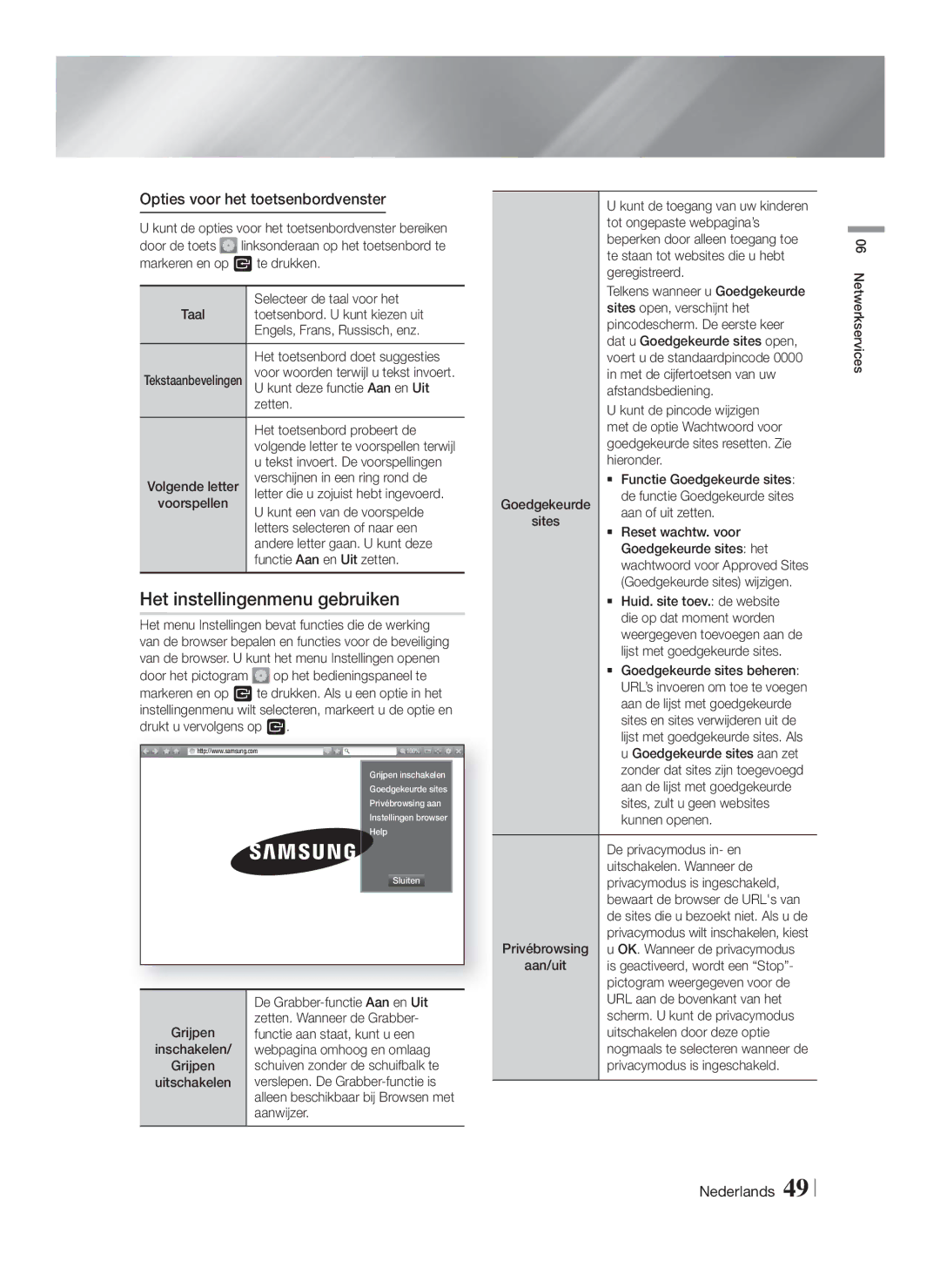 Samsung HT-FS9200/XN, HT-FS9200/ZF manual Het instellingenmenu gebruiken, Opties voor het toetsenbordvenster 