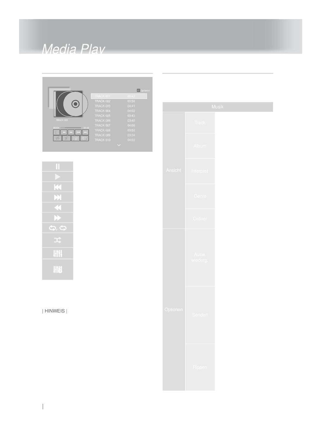 Samsung HT-FS9200/XN, HT-FS9200/ZF manual Musik Bildschirm Steuerelemente, Verwenden der Ansicht & Optionen Menüs 