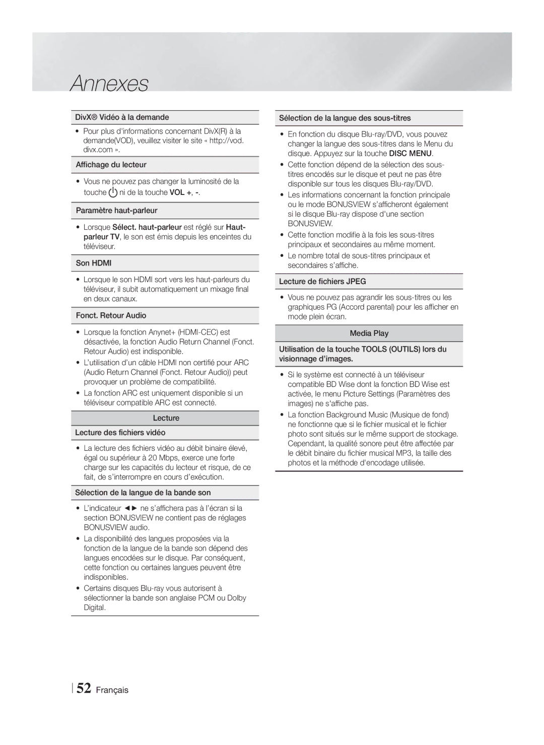 Samsung HT-FS9200/XN, HT-FS9200/ZF manual Lecture Lecture des fichiers vidéo, Bonusview 