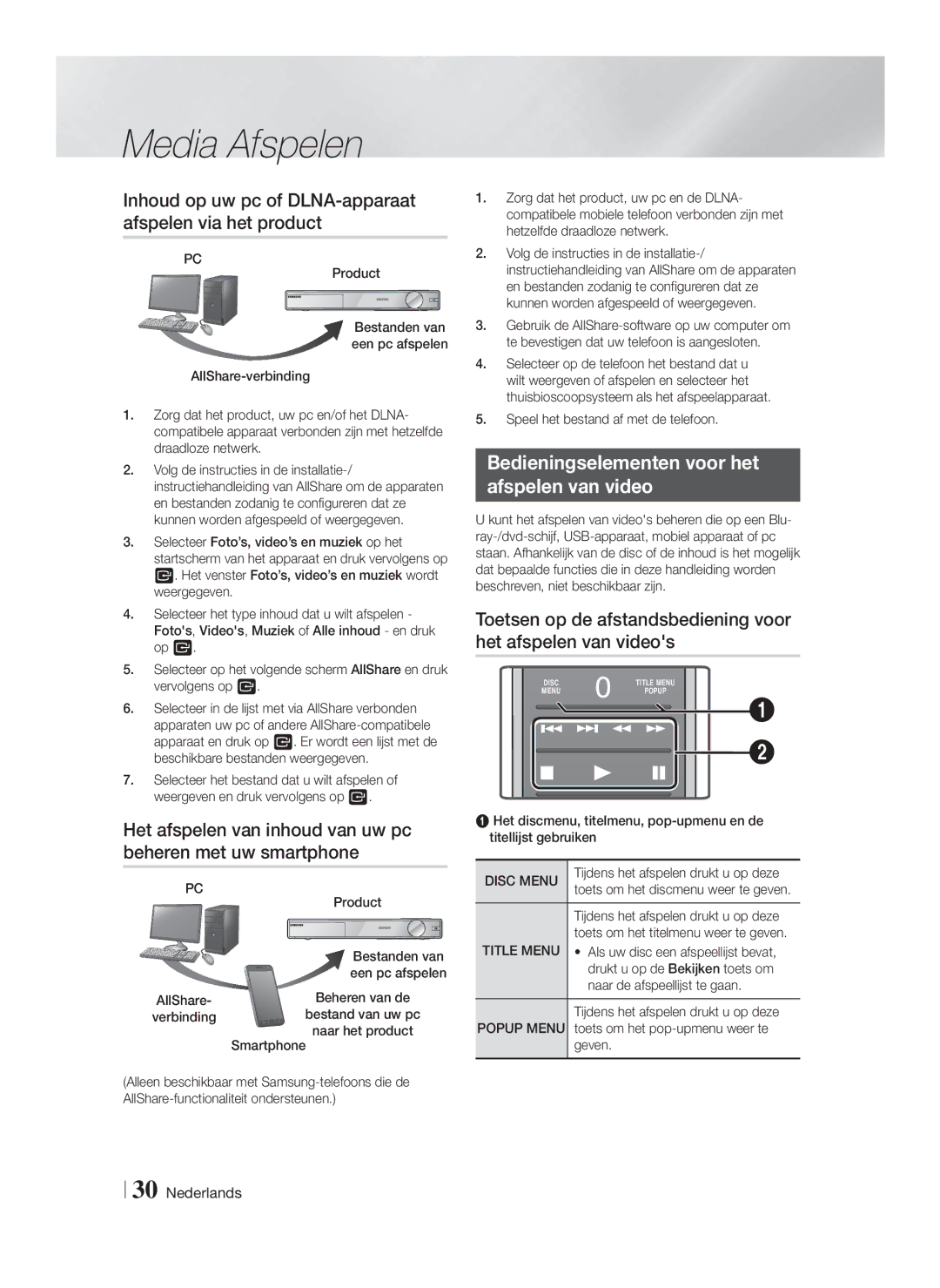 Samsung HT-FS9200/ZF, HT-FS9200/XN manual Inhoud op uw pc of DLNA-apparaat afspelen via het product 