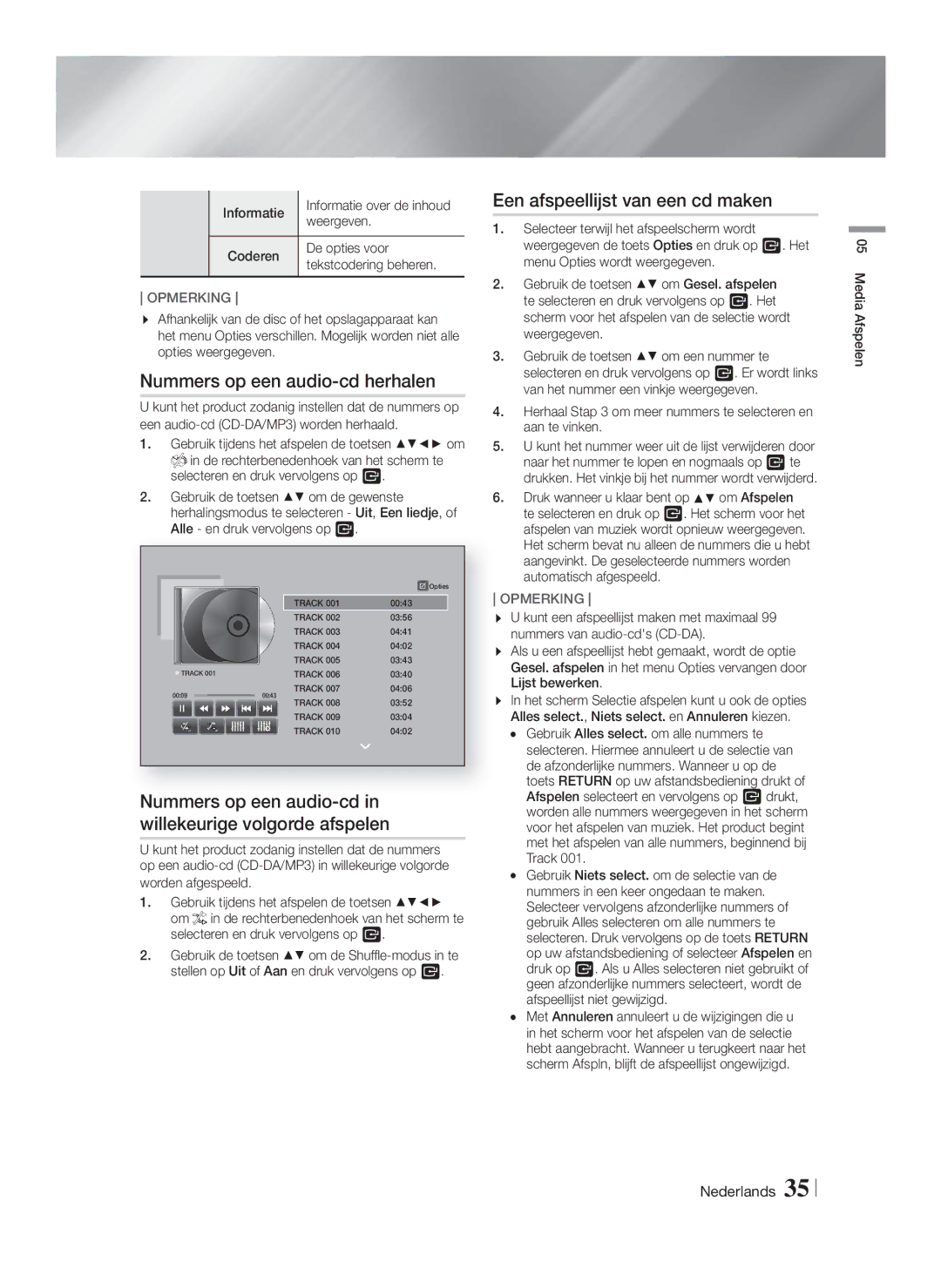 Samsung HT-FS9200/XN manual Nummers op een audio-cd herhalen, Nummers op een audio-cd in willekeurige volgorde afspelen 