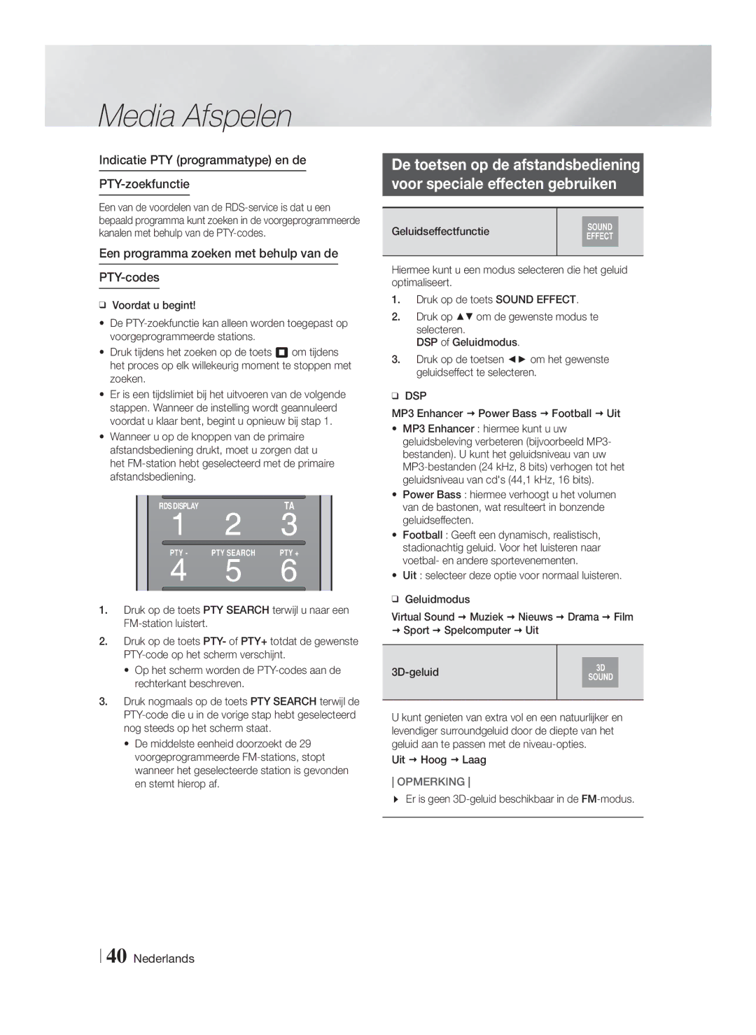 Samsung HT-FS9200/ZF Indicatie PTY programmatype en de PTY-zoekfunctie, Een programma zoeken met behulp van de PTY-codes 