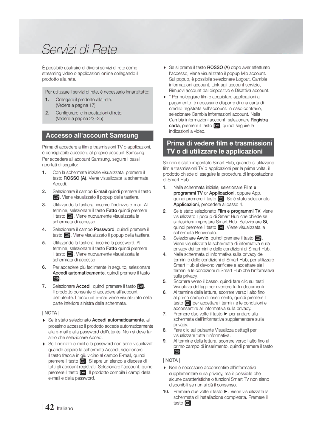 Samsung HT-FS9200/ZF manual Servizi di Rete, Accesso allaccount Samsung 