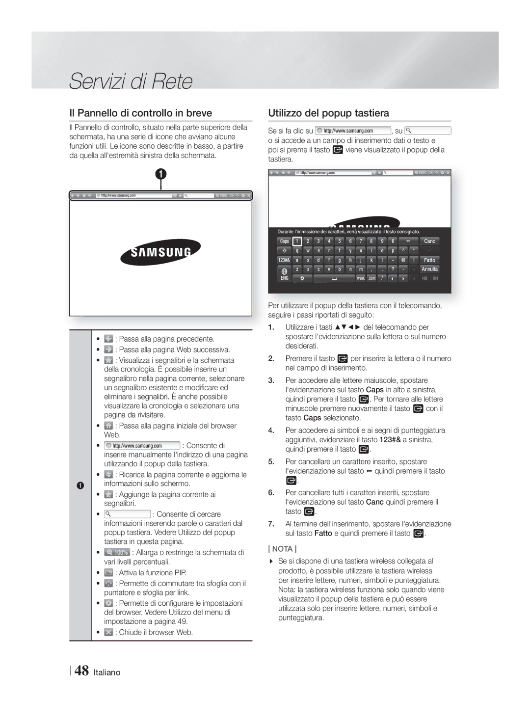 Samsung HT-FS9200/ZF manual Il Pannello di controllo in breve, Utilizzo del popup tastiera 