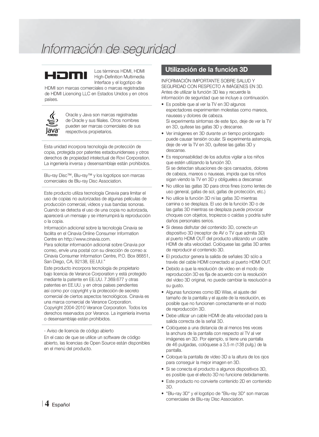 Samsung HT-FS9200/ZF manual Utilización de la función 3D 