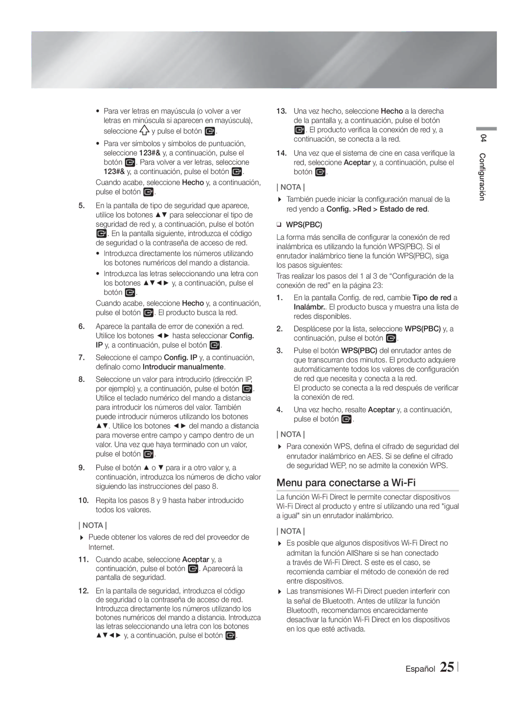 Samsung HT-FS9200/ZF manual Menu para conectarse a Wi-Fi, Seleccione y pulse el botón E 