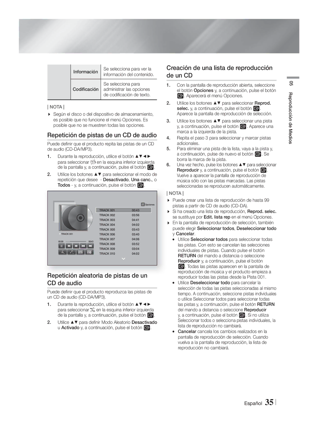 Samsung HT-FS9200/ZF Repetición de pistas de un CD de audio, Repetición aleatoria de pistas de un CD de audio, Cancelar 