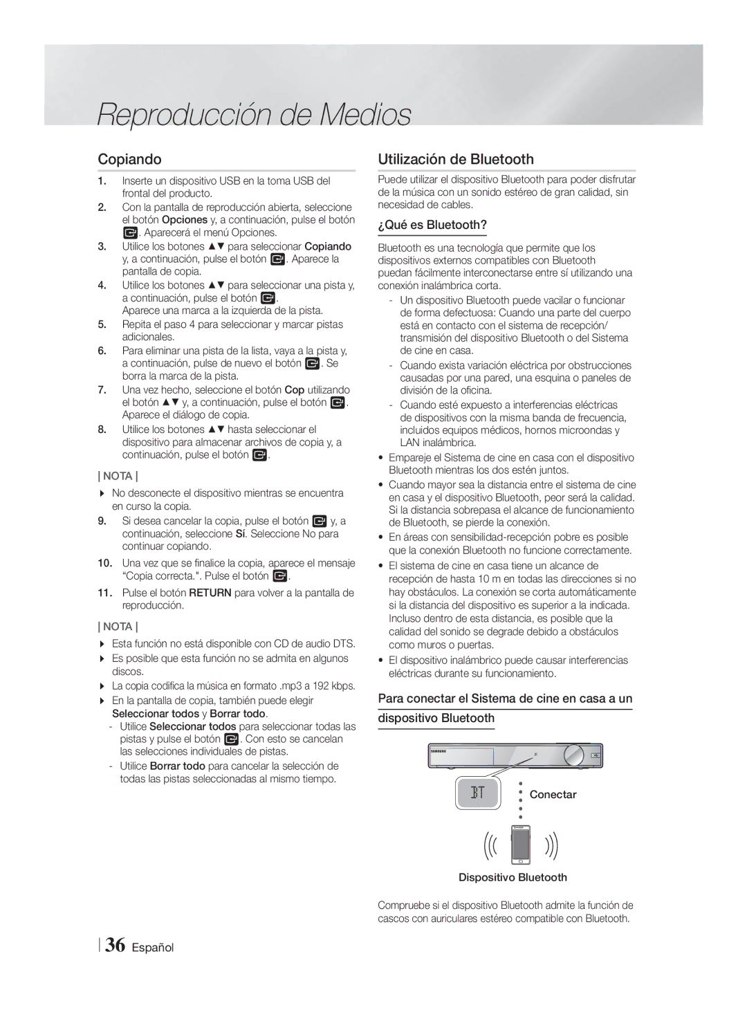 Samsung HT-FS9200/ZF manual Copiando, Utilización de Bluetooth, ¿Qué es Bluetooth?, Conectar Dispositivo Bluetooth 