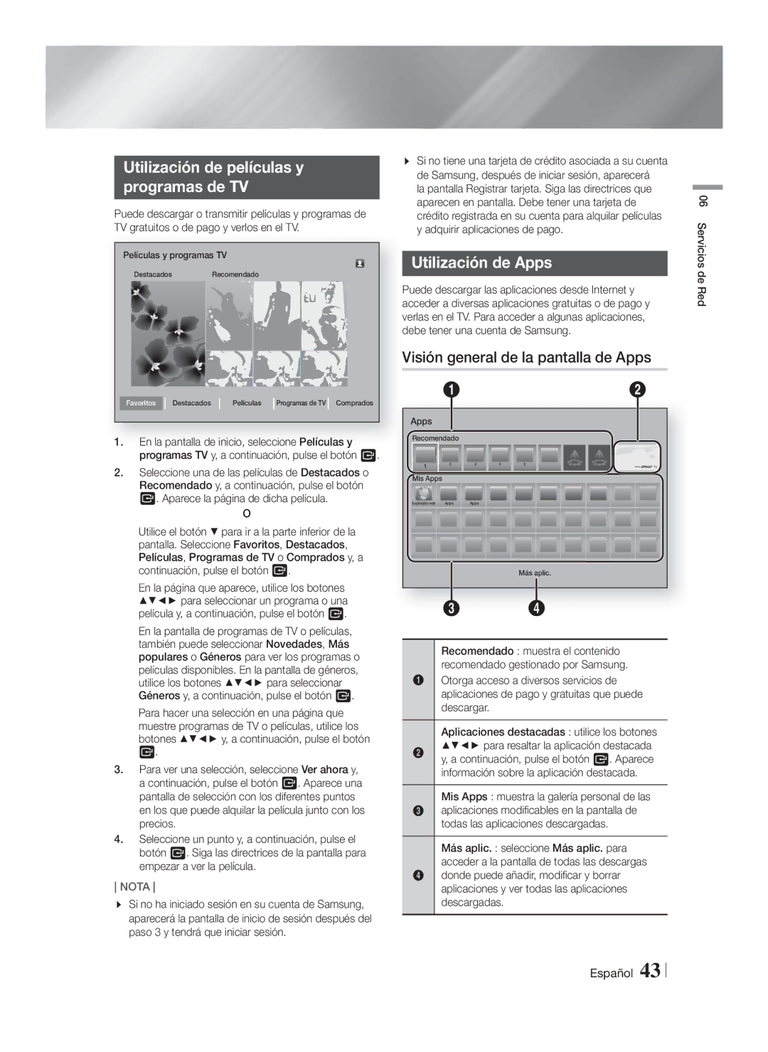 Samsung HT-FS9200/ZF manual Utilización de películas y Programas de TV, Utilización de Apps 