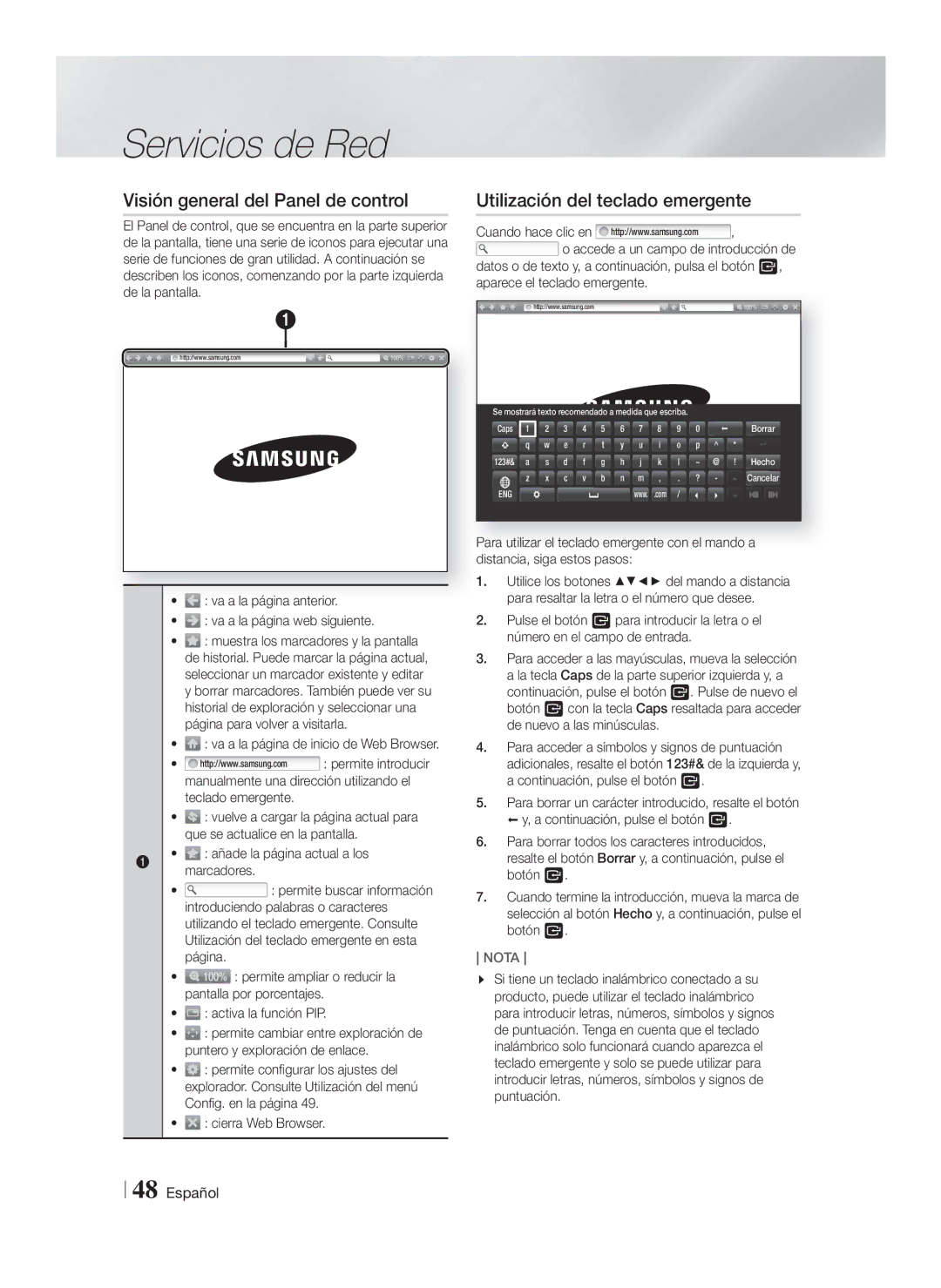 Samsung HT-FS9200/ZF manual Visión general del Panel de control, Utilización del teclado emergente 