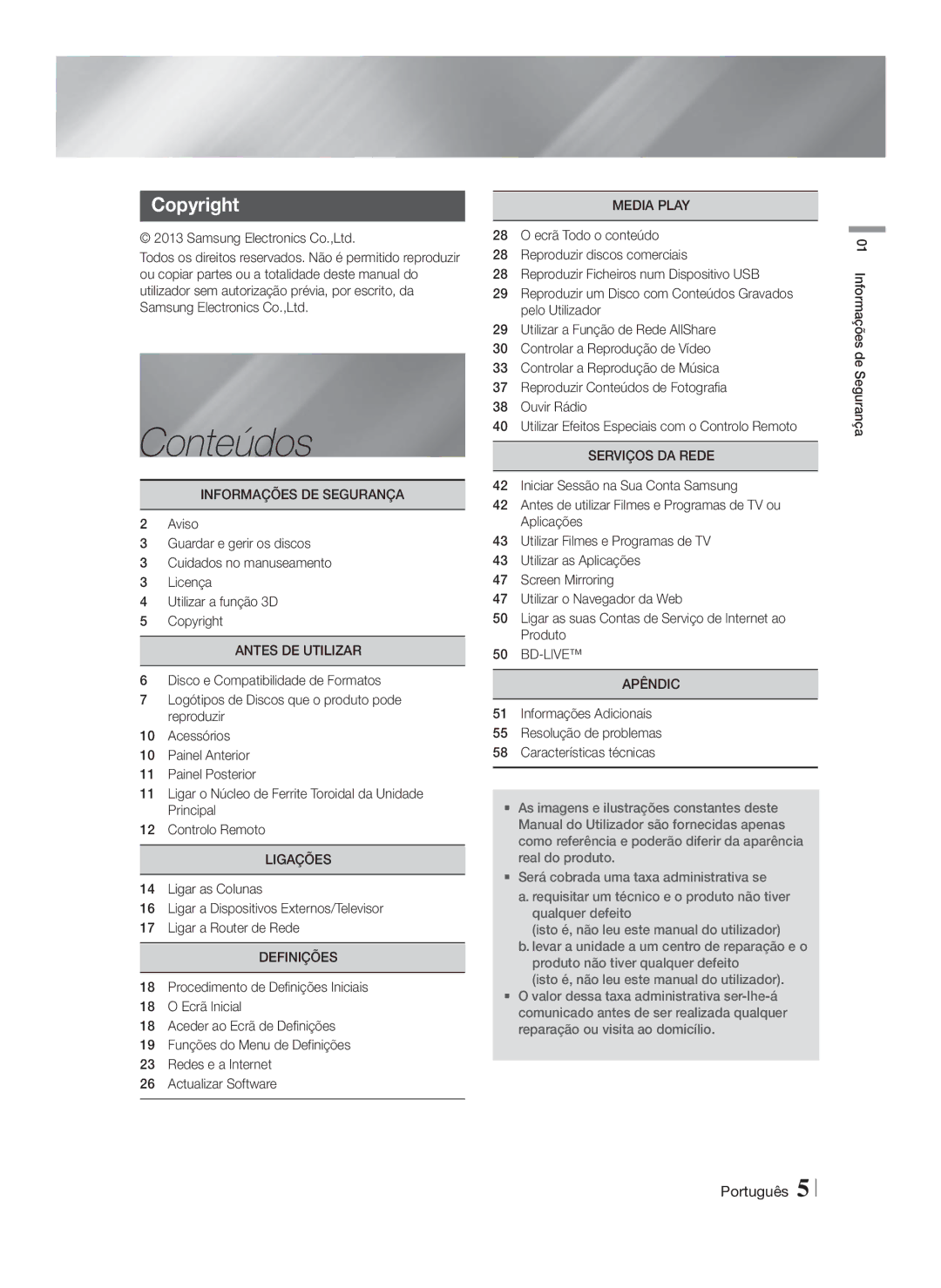 Samsung HT-FS9200/ZF manual Conteúdos 