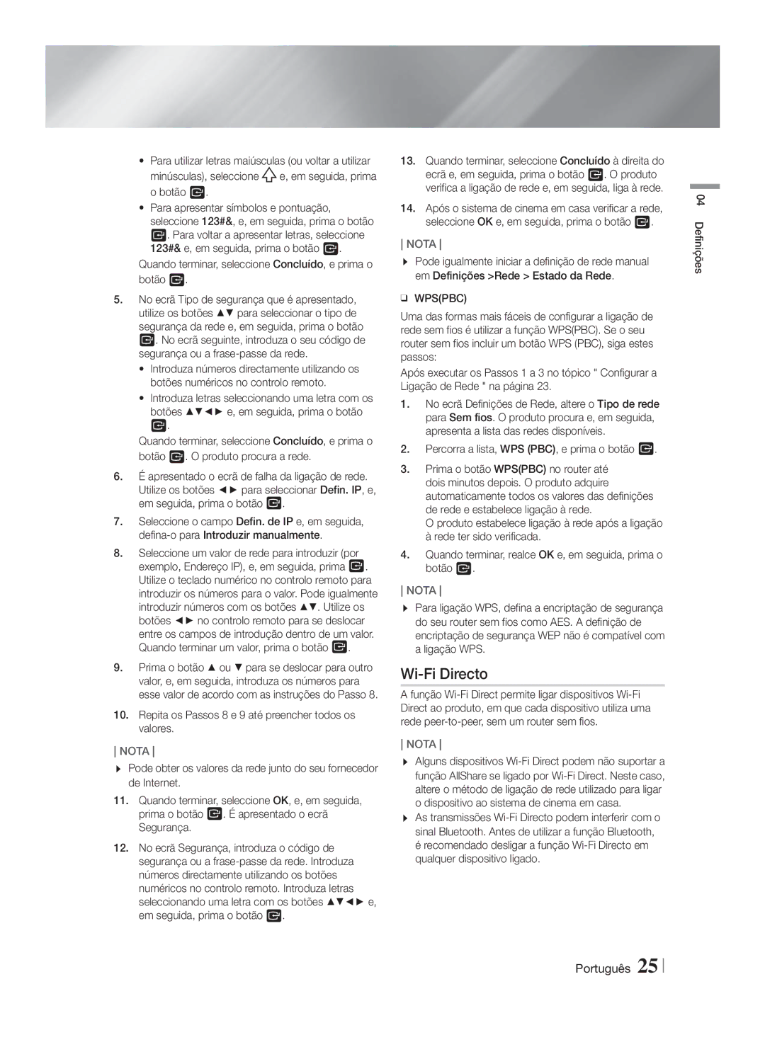 Samsung HT-FS9200/ZF manual Wi-Fi Directo, Quando terminar, seleccione Concluído, e prima o botão E 