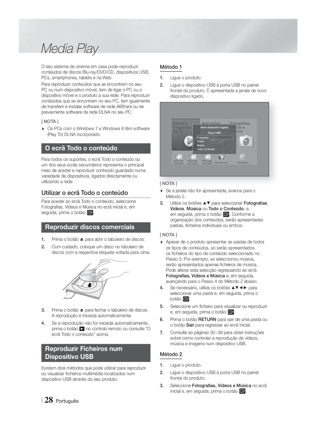 Samsung HT-FS9200/ZF manual Ecrã Todo o conteúdo, Utilizar o ecrã Todo o conteúdo, Reproduzir discos comerciais 