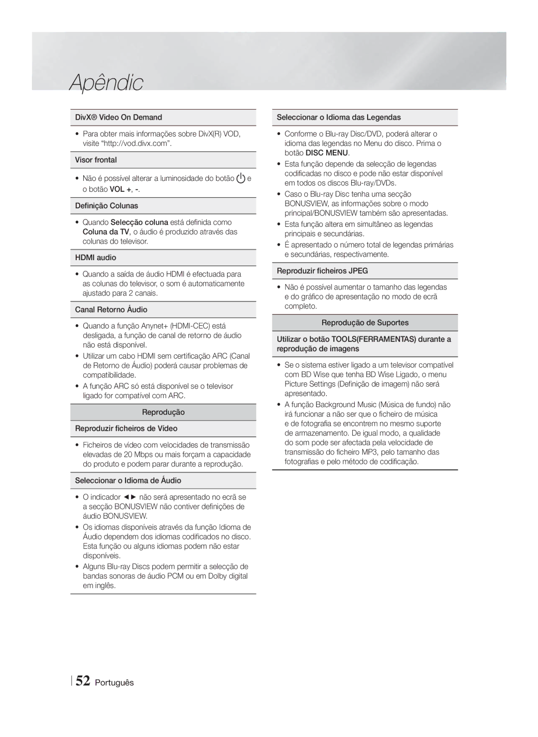 Samsung HT-FS9200/ZF manual Apêndic 