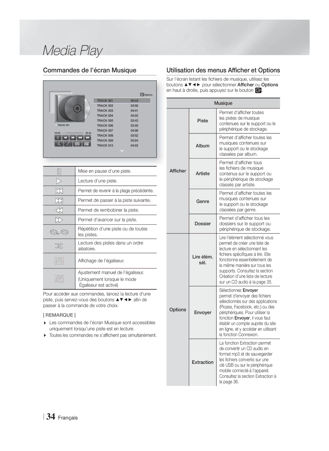 Samsung HT-FS9200/ZF manual Commandes de l’écran Musique 