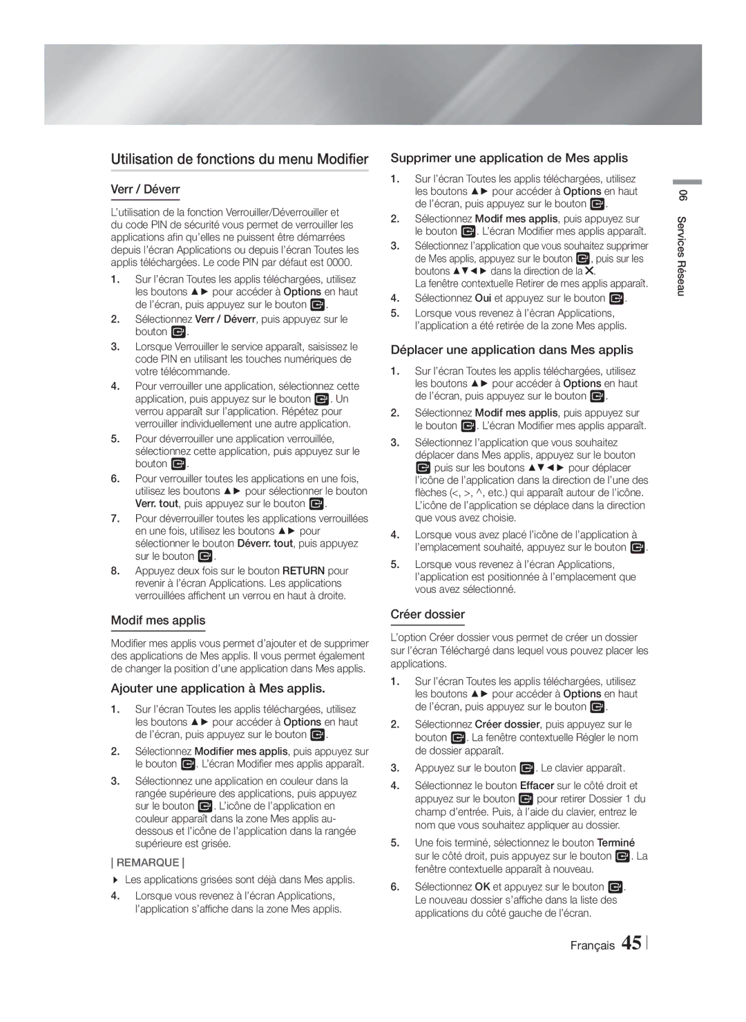 Samsung HT-FS9200/ZF manual Utilisation de fonctions du menu Modifier 