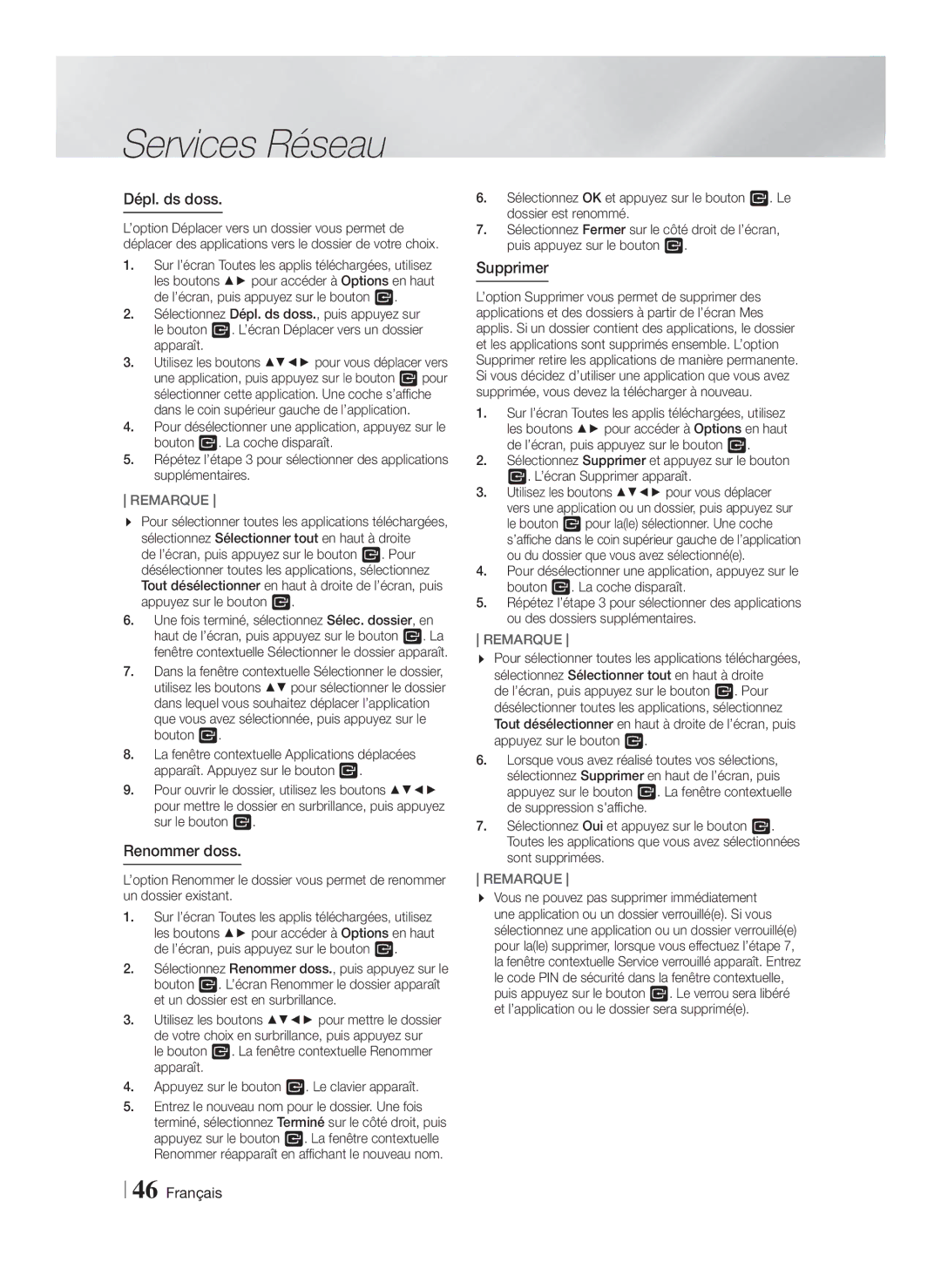 Samsung HT-FS9200/ZF manual Dépl. ds doss, Renommer doss, Supprimer 