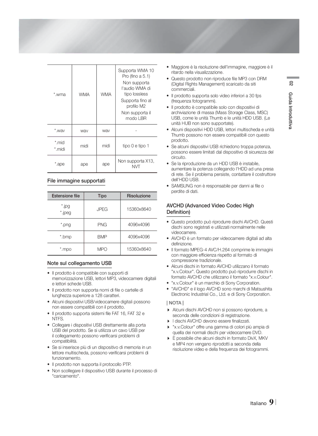 Samsung HT-FS9200/ZF manual File immagine supportati, Avchd Advanced Video Codec High Definition 