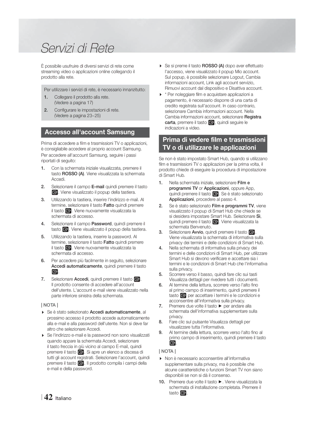 Samsung HT-FS9209/ZG manual Servizi di Rete, Accesso allaccount Samsung 