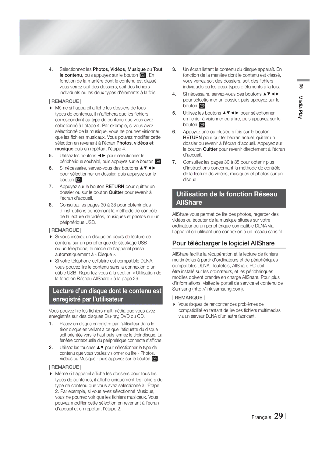 Samsung HT-FS9209/ZG manual Enregistré par l’utilisateur, Utilisation de la fonction Réseau AllShare 