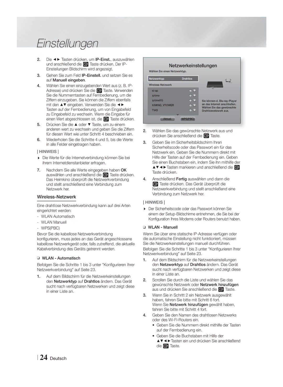 Samsung HT-FS9209/ZG manual Wireless-Netzwerk, Wpspbc 