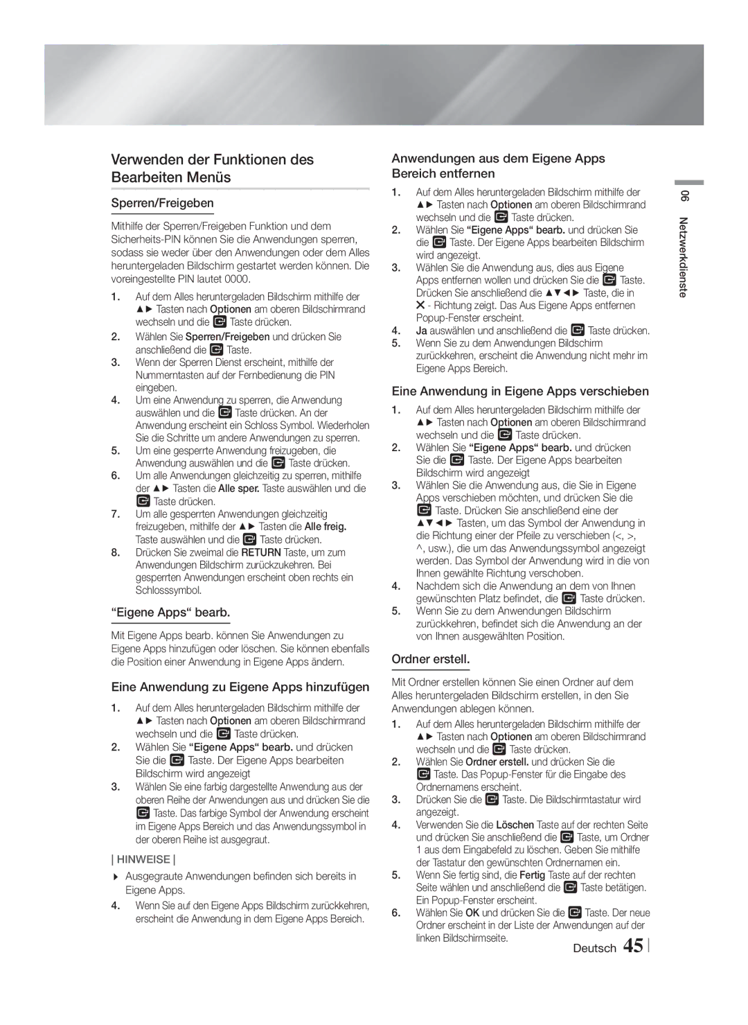 Samsung HT-FS9209/ZG manual Verwenden der Funktionen des Bearbeiten Menüs 