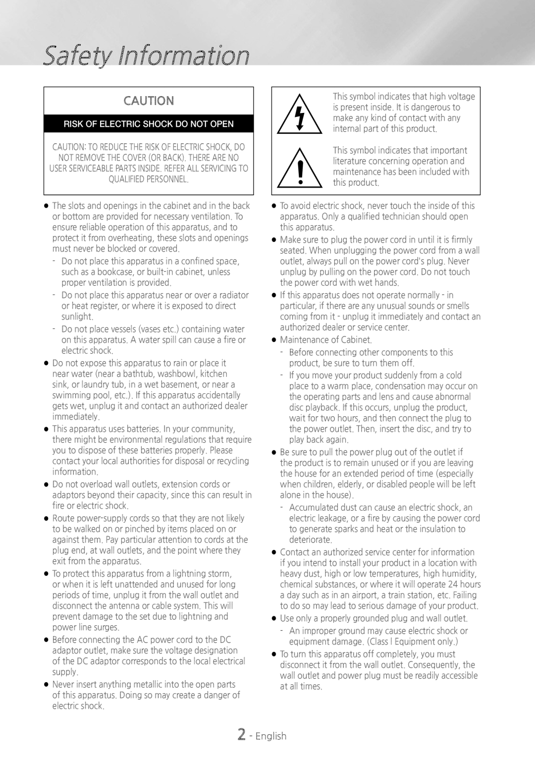 Samsung HT-H4500 user manual Safety Information, English 