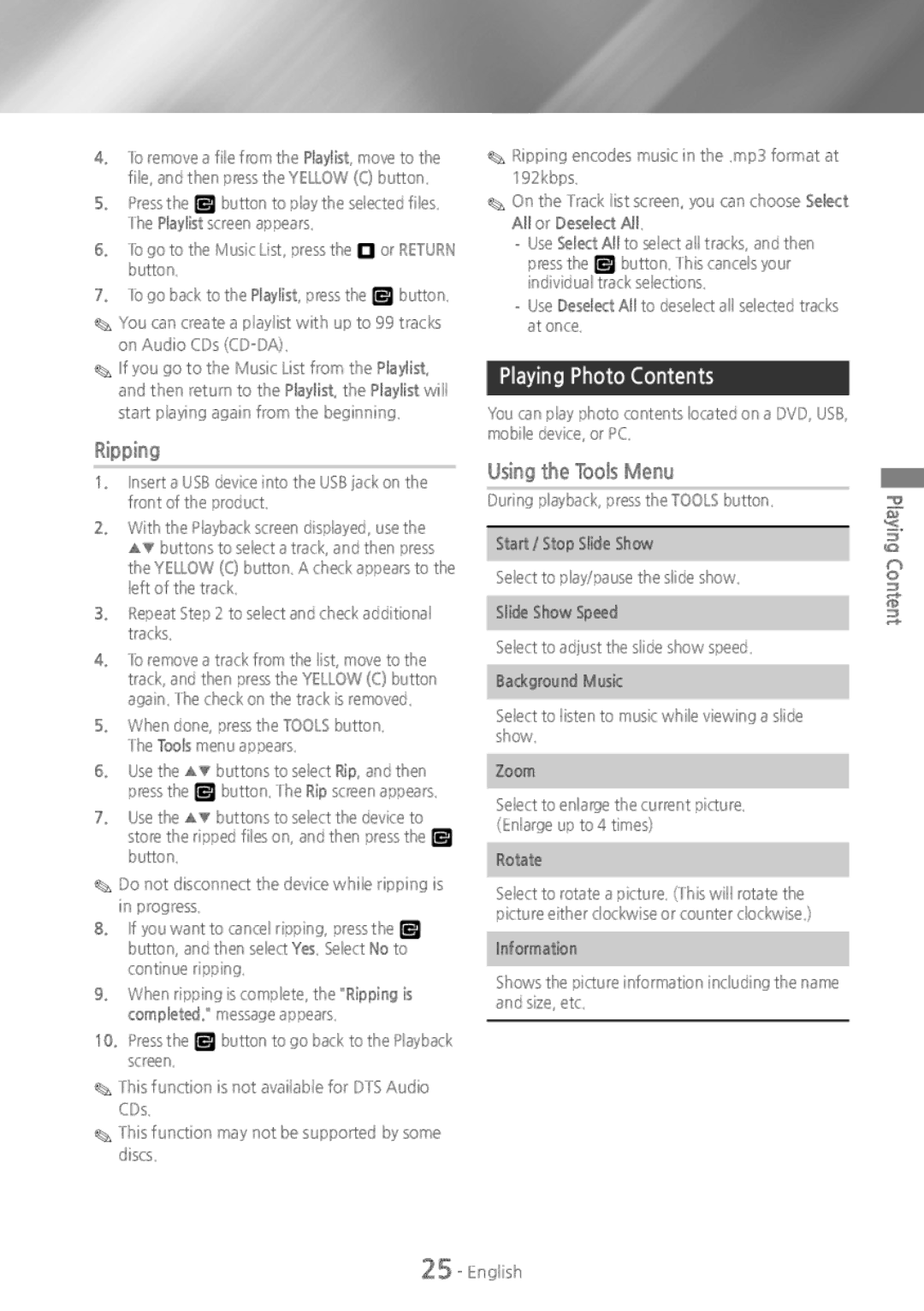 Samsung HT-H4500 user manual Playing Photo Contents 